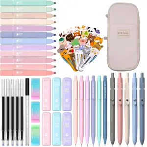 Four Candies 39 PCS Aesthetic School Supplies Set with 12 Pastel Highlighters, 5 Black Gel Pens, 6 Mechanical Pencils 0.5&0.7mm,No Bleed Smooth Writing,Student Stationery Kit,College Essentials,Back to School Must-Haves,Birthday Gift,Cute Pink SummerVibes