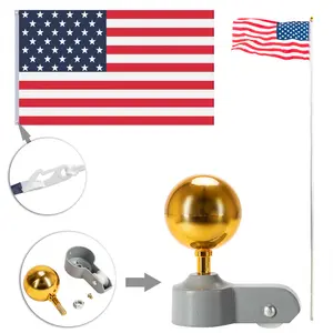 Flag Pole for Outside, Aluminum Alloy 20FT Sectional Flagpole with 3'x5' USA Flag Gold Ball Top Halyard Rope PVC Sleeve for Commercial Residential Yard Garden Silver Pole
