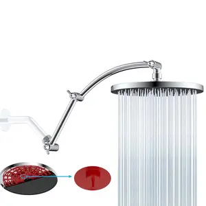 Hibbent Self-cleaning Rain Shower Head, All Metal 16" Shower Head Extension Arm, 10'' High Pressure Rainfall Showerhead, Solid Brass Adjustable Shower Arm Extender, Waterfall fixed Showerheads, Chrome