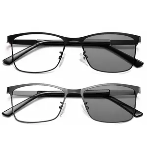 DEIYSEGL 2pcs Photochromic Glass Metal Fashion Eyeglasses HD Lens Outdoor Indoor Anti Blue Light UV400
