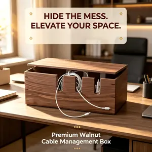 Walnut Cable Management Box for Desk Setup, Wooden Power Strip Organizer, Desk Aesthetic Cord Storage Box, Home Office Organization, Minimalist Cable Organizer, Japandi Home Decor