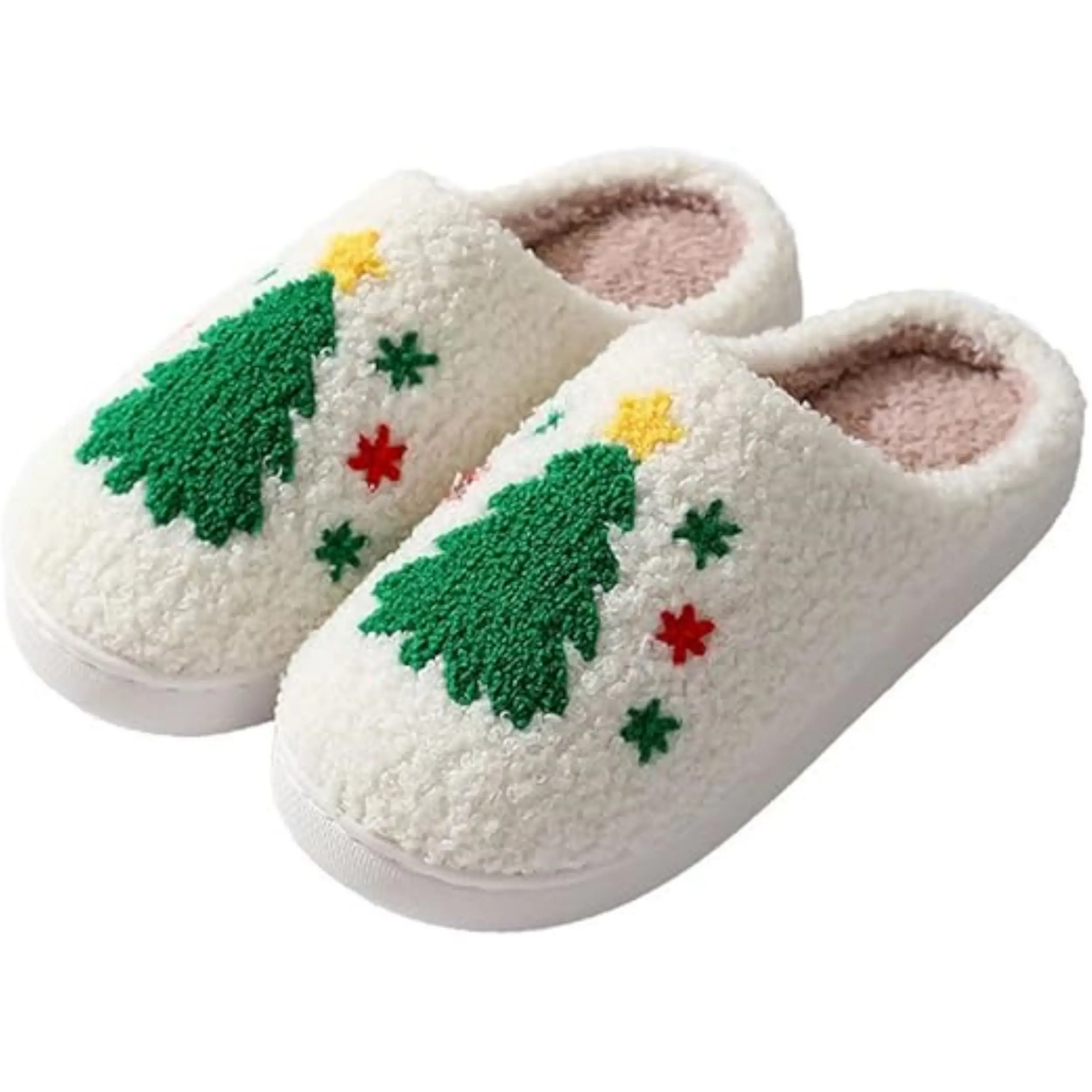 Christmas Slippers Memory Foam for Women Men Soft Plush Fuzzy Winter holiday slippers Cozy Plush Warm Non-Slip Holiday Slides with Santa Reindeer Desi