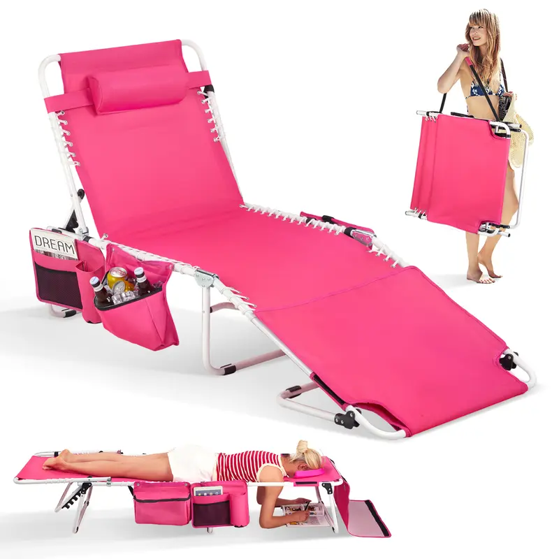 VINGLI Oversized Folding Outdoor Patio Furniture Lounge Chair - Oxford Fabric, 27.5 in Width, Face Opening, Carrying Bag, 475 lbs Capacity, Folding Patio Chairs for Adults Sunbathing Chaise Lounge Tanning Pool Lounger