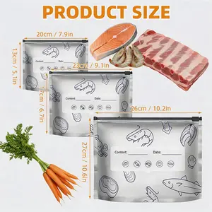 【Watch out for fakes!】Reusable&Thickened,New Upright Aluminum Foil Storage Bags, Zipper Seal Reusable Food Pouches with Labels for Vegetables Fruits Meat
