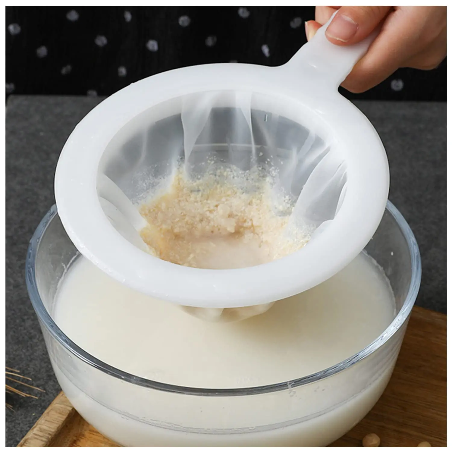 Kitchen Ultra-Fine Nylon Mesh Strainer 5.51 Inch, Plastic Sieve Fine Mesh with Handle Kitchen Tool For Soy Milk, Coffee, Milk, Yogurt, Juice,Tea Leaf Filter, Honey, Wine (400 mesh)