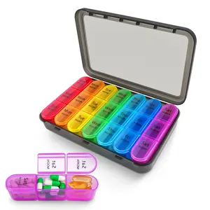 7-day Pill Organizer with 21 Compartments, 1 Set Portable Anti-mix Pill Box, 3 Times Daily Medicine Storage Box, Week Medication Tablet Organizer Moisture-Proof BPA Free Travel Dosette Box Dispenser Case to Hold Vitamins, Supplements