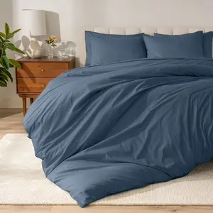 100% Organic Cotton Percale Cooling Duvet Cover & Sham Set by Bare Home - King, Bering Sea