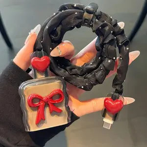 Apple Charger Protective Covers Set, Adorable 3D Bow & Wavy Edges Design, Fits iPhone Models 16/15/14/13/12/11 Fast Chargers