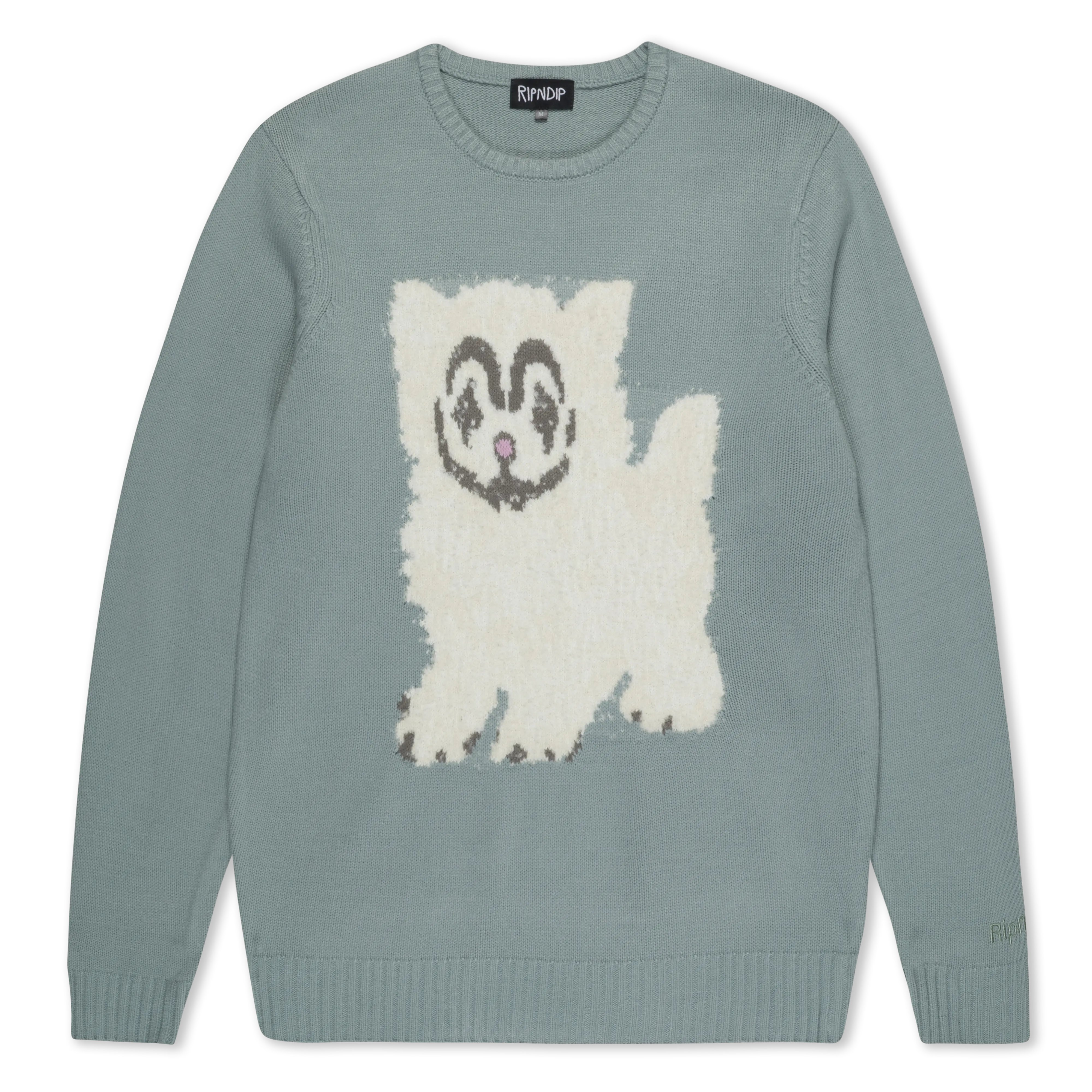Fluffy Soft Knitwear Pet Sweater - "Pet Me I'm Cute" Design, Heather Sage Grey (for Dogs & Cats)