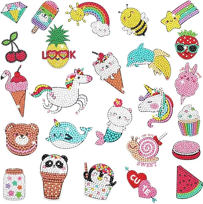 5D Painting Diamond Stickers Kits 25 Pcs Diamonds Dots Arts and Crafts for Kids Ages 6-8 8-12 Contains Unicorn, Mermaid, Cat