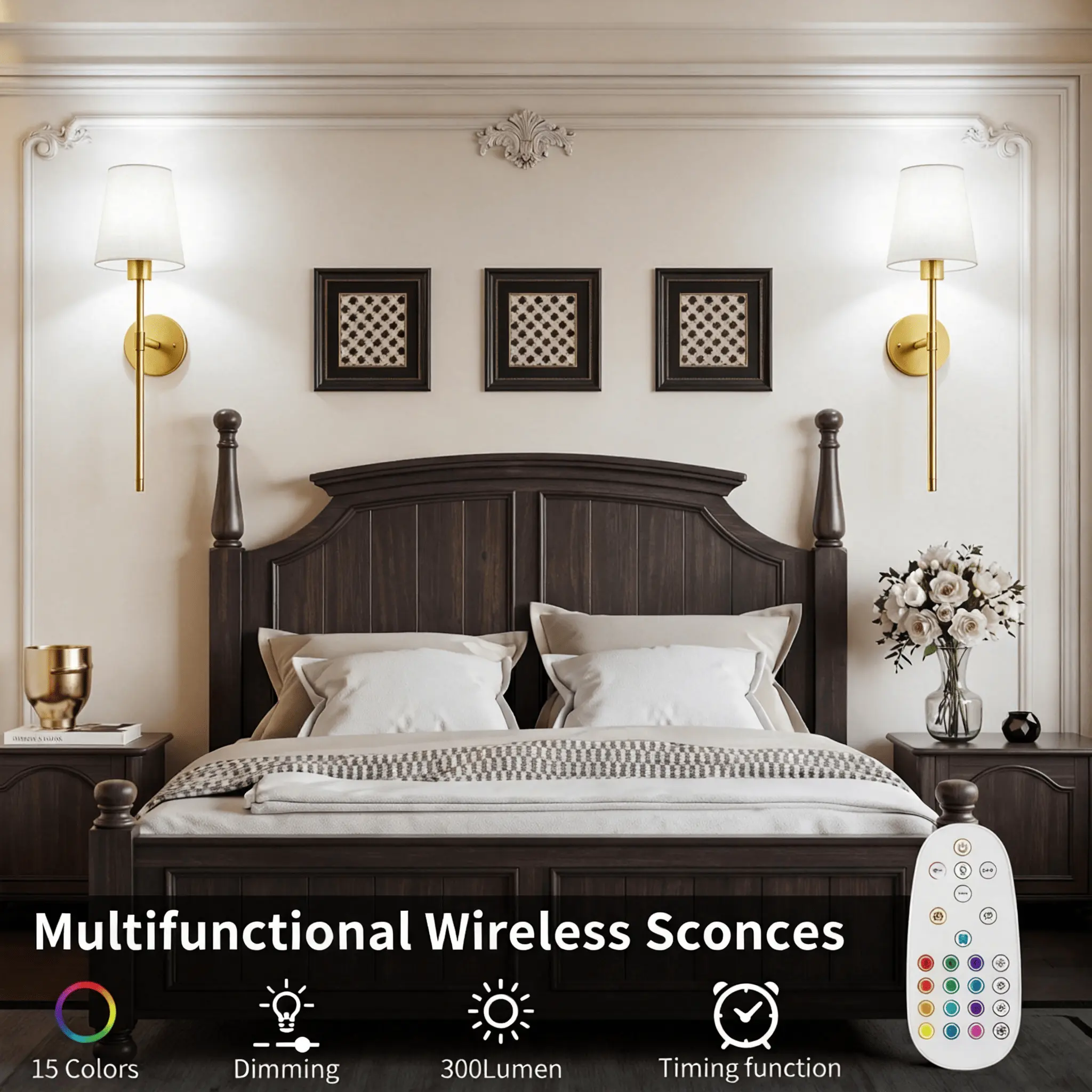 Wireless Rechargeable Wall Sconce, RGB Color Changing LED Wall Lamp with Remote Control, Dimmable Decorative Light Fixture for Bedroom, Living Room, Hallway & Home Decor