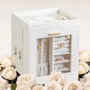 360° Rotating Jewelry Box, Open Design Vertical Organizer with Glass Window, Large Jewelry Display Storage Case for Women, Jewelry Cabinet