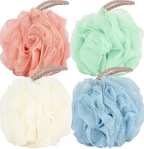 Loofah Sponge Shower Loofahs 50g Bath Sponges Mesh Balls for Body Scrubber Exfoliator Wash Back Scrubber Bathroom Men Women - 4 Pack Scrubbers Lightweight Premium Quality Luxurious Foam Easy Storage