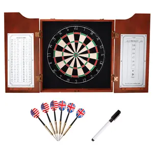 Dartboard Cabinet with Sisal/Bristle Dartboard, Dart Scoreboard, and Steel Tip Darts