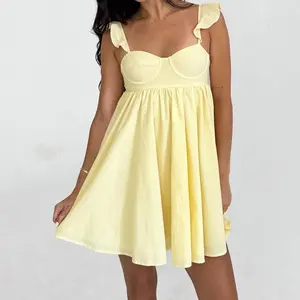 Women Slip Dress, Sleeveless Backless Floral/Solid A-line Dress, Summer Mini Dress, Ladies Dress for Indoor Outdoor Wear, Ladies Clothes for Daily Wear, Casual Dress