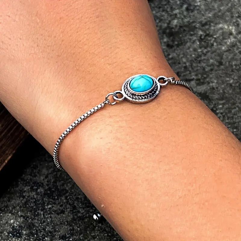 Vintage Turquoise Texture Decorated Link High Quality Bracelet, Zinc Alloy Fashion Accessories for Both Men & Women, Fashion Jewelry for Party, Daily Clothing Decor, Trendy All-match & Exquisite Jewelry for Birthday Gift