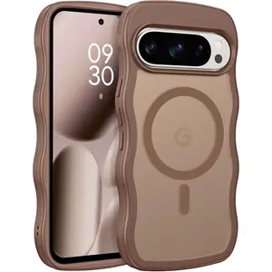 Magnetic Case for Google Pixel 10 Pro XL Cute Curly Wavy Design MagSafe Compatible Anti-Slip Bumper Matte Slim Cover Desert Titanium Color