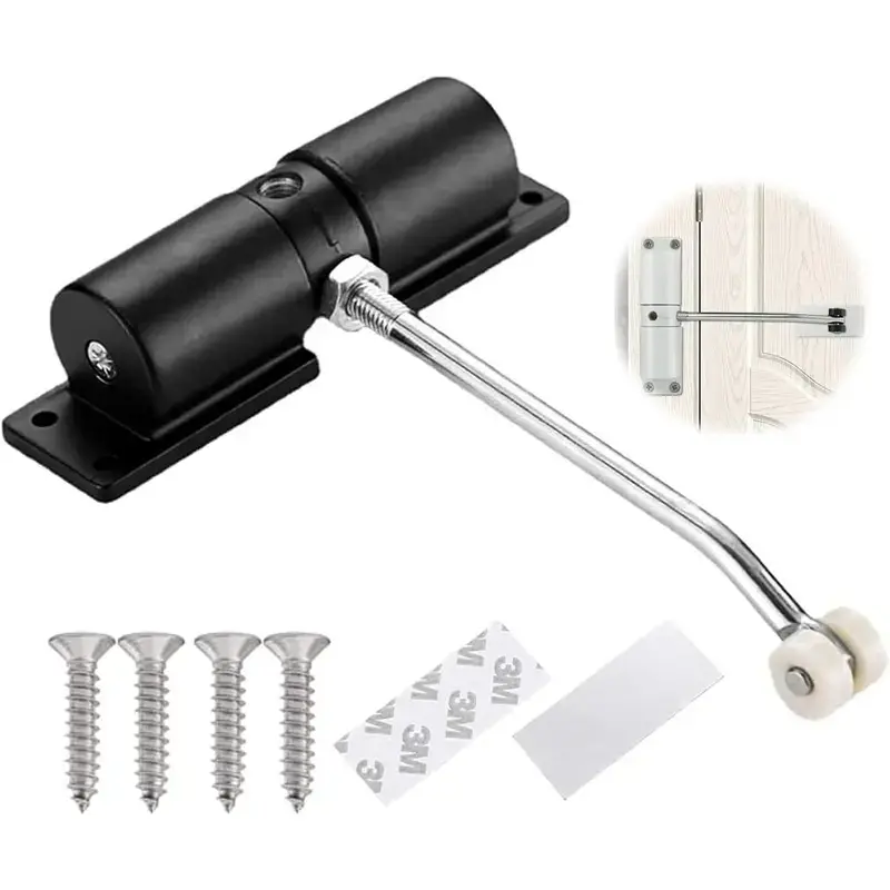 Automatic Door Closer, Door Hardware, Zinc Alloy Safety SpringDoor Closer Adjustable 30 kg Closing Door Hinge(Black)
