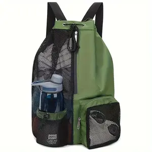 Mesh Drawstring Backpack, Beach & Swim Bag, Portable Sack Pack for Gym Workout, Outdoor Swimming Wet Bag, Large Capacity Travel Beach Backpack
