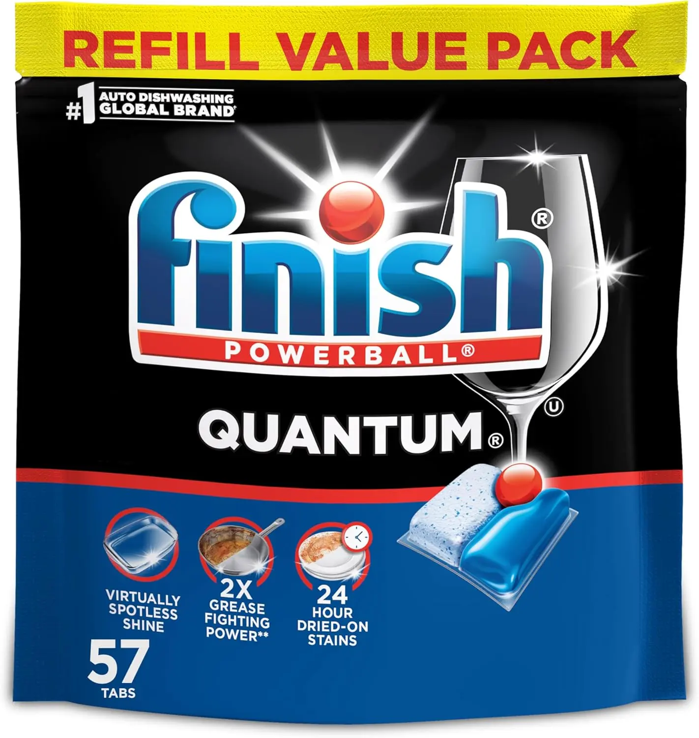 Quantum Dishwasher Pods, No Pre-Rinse Dishwasher Detergent Soap Removes 24HR Dried-On Stain and Grease, Leaving a Virtually Spotless Shine, 57 Count