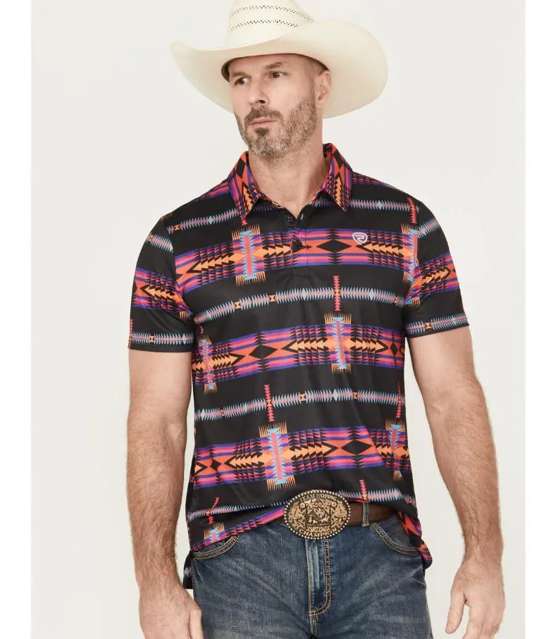 Rock & Roll Men's Boot Barn Southwestern Performance Polo Short Sleeve Polo Menswear Top