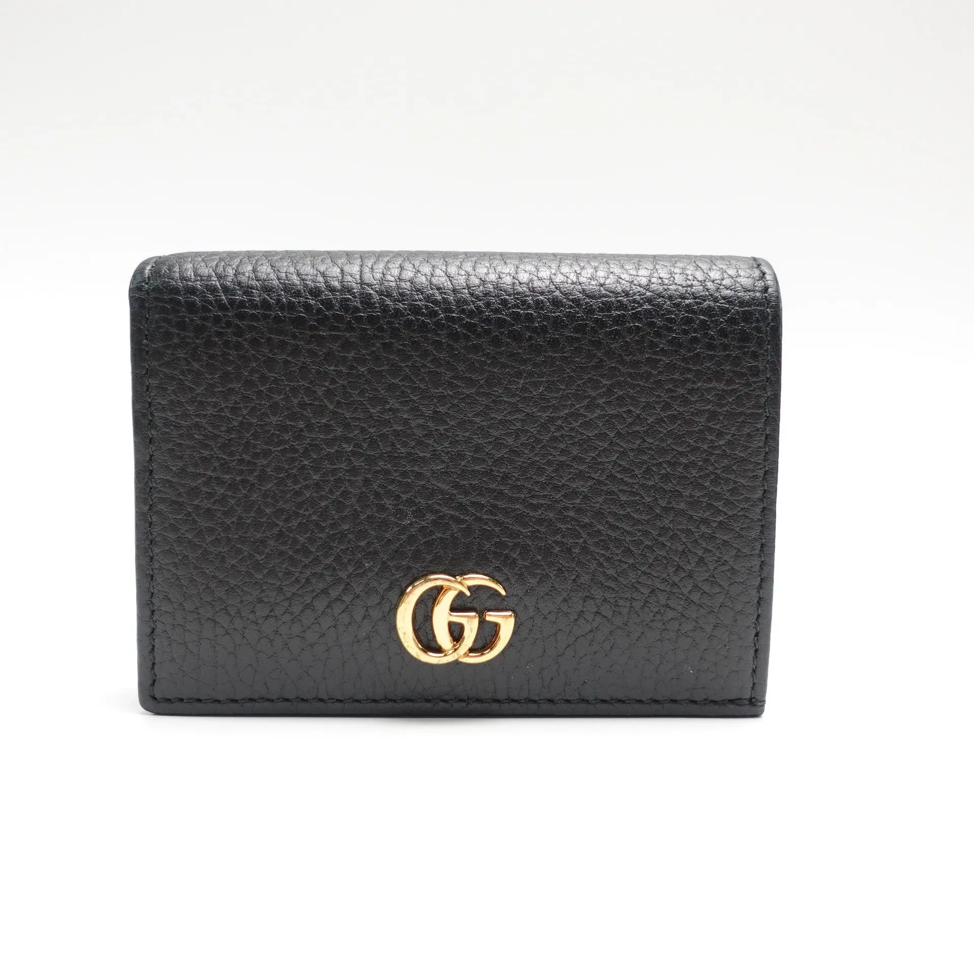Pre-owned GUCCI pebbled leather Small Leather Goods Black Compact Wallet T10439718
