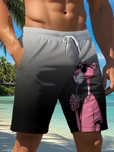 Men's Printed Vacation Gradient Playful Leopard Summer Beach Pants, Adjustable Drawstring Waist, Ideal for Beach & Summer Outings, Beach Outdoor Wear