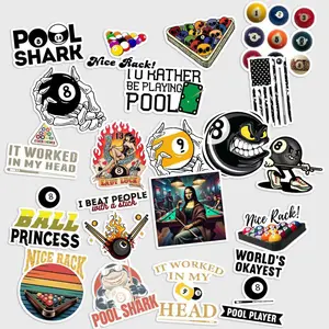 Sticker Pack 20 Billiards Vinyl Sticker, Pool Cue Table Game Decal for Laptop Case