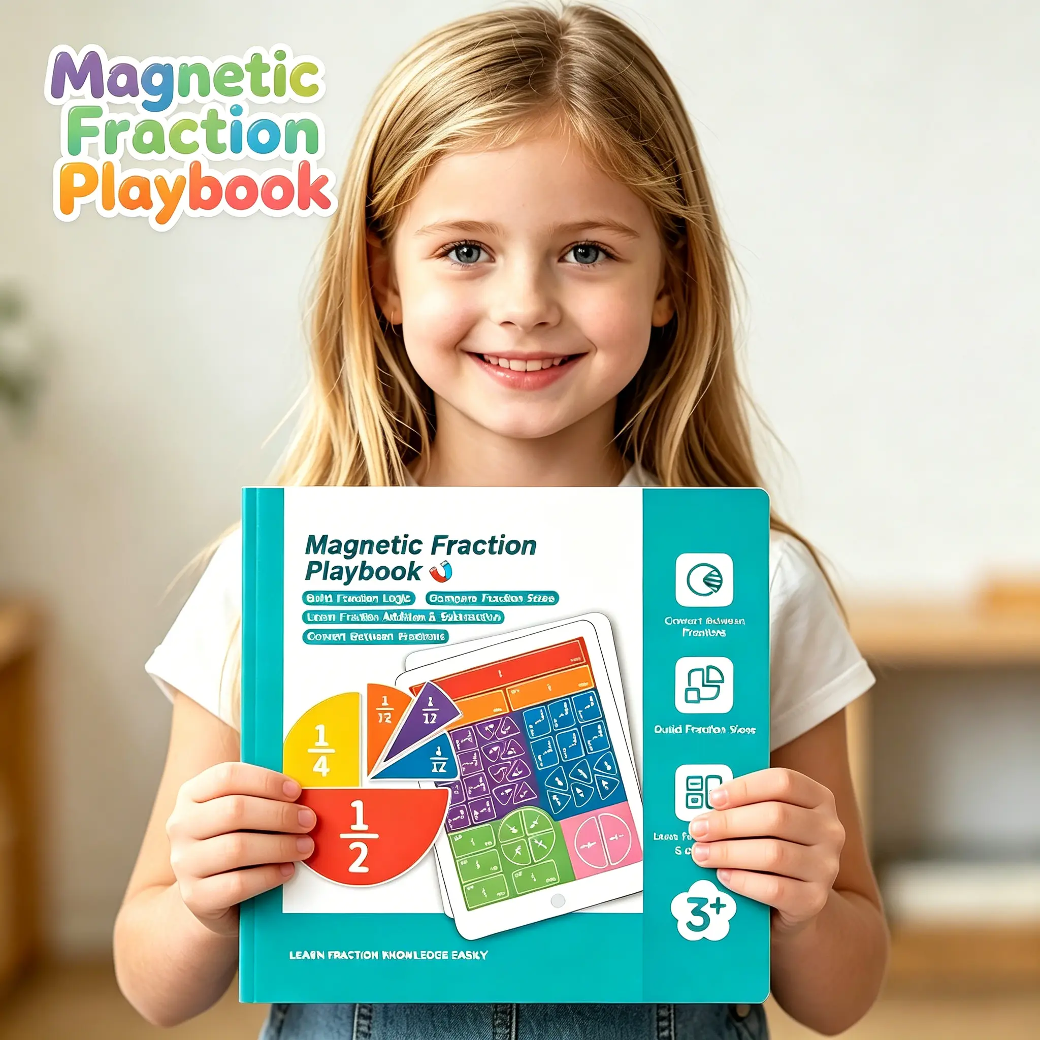 Magnetic Fraction Educational Puzzle – Magnetic Fraction Tiles & Fraction Circles Set, Math Manipulatives for Elementary School, Montessori Learning Toys for Kids, Great for Christmas, New Year, Birthday Gifts, Black Friday & Cyber Monday