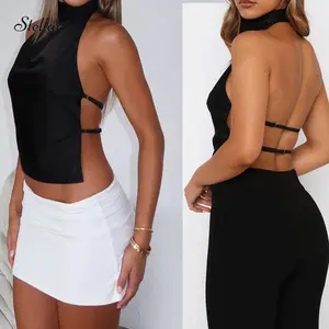 Women´s Halter Neck Satin Sleeveless Backless Solid ColorFit Summer Tank Tops