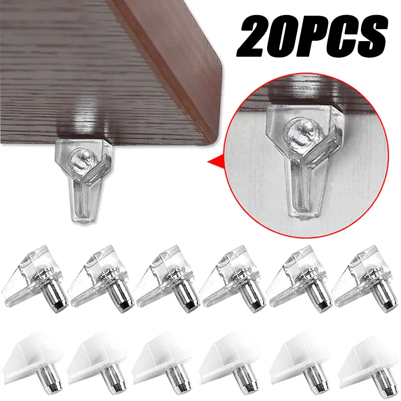 10/20Pcs Transparent Steel+Plastic Shelf Studs - 16mm Length Flexible Pegs, Modern Studs for 10/20*Shelf Laminate, Strong Hold Support Brackets for Cabinet, Wardrobe Home Organizer Hardware Holders