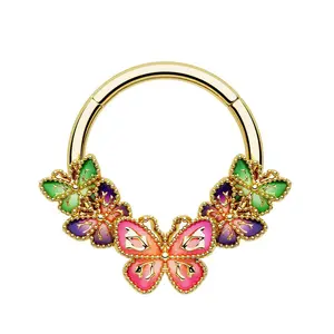 Oufer 16G Iridescent Butterfly Hinged Segment Septum Ring