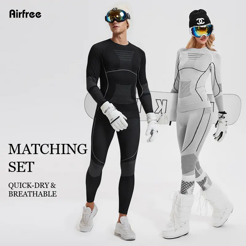 airfree Women's Solid Unisex 2-Piece Thermal Underwear Set - Stretchy Merino Wool Blend Long Sleeve Normal Type Base Layer, Slim Fit, Moisture-Wicking for Skiing, Unisex Set, Long Sleeve Base Layer, Thermal Sets
