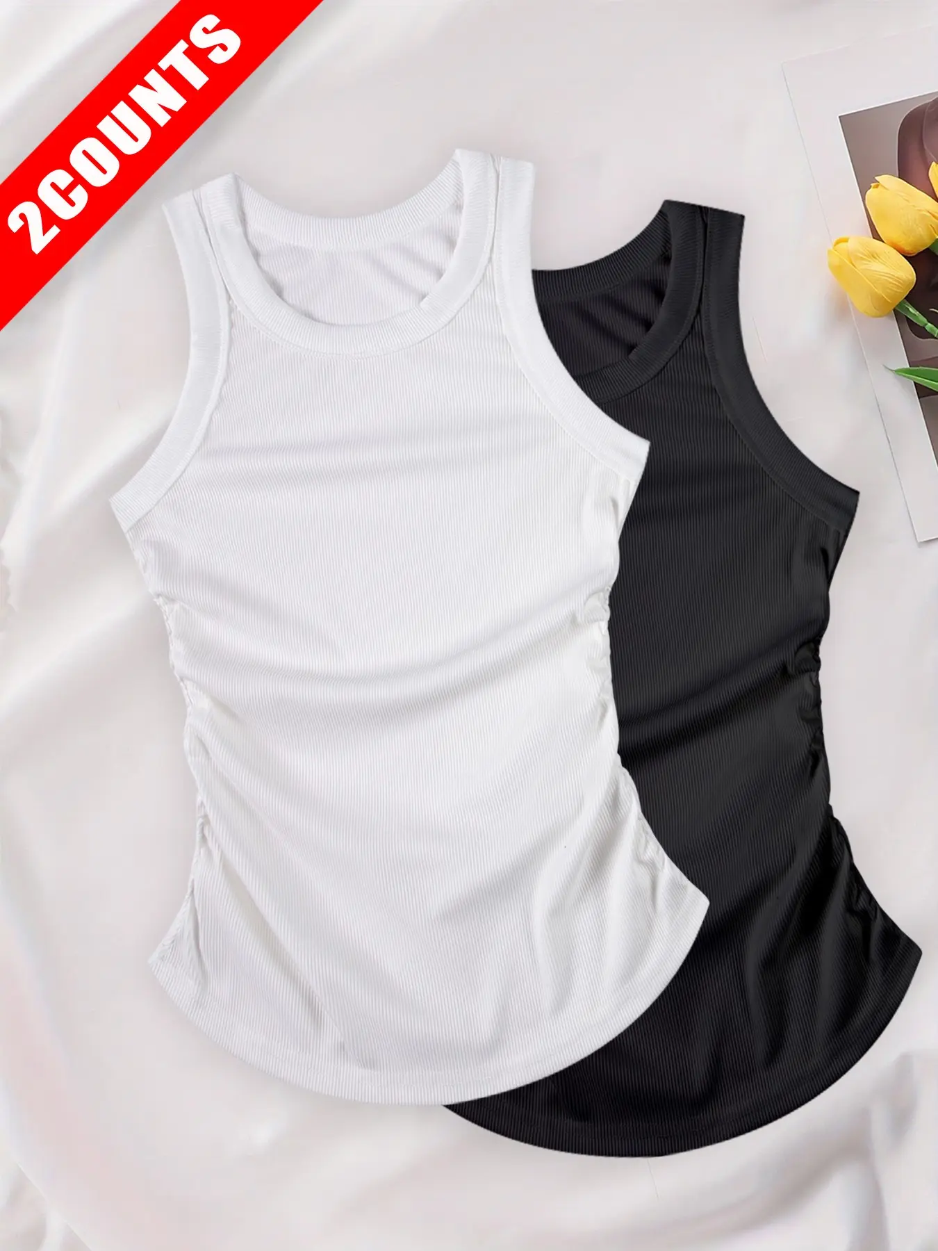 Women's Sporty Tight Vest Fashion Casual Breathable Quick-Dry Side Straps Elastic Ribbed Vest Suitable for Summer Daily Innerwear Sleeveless Sports Vests