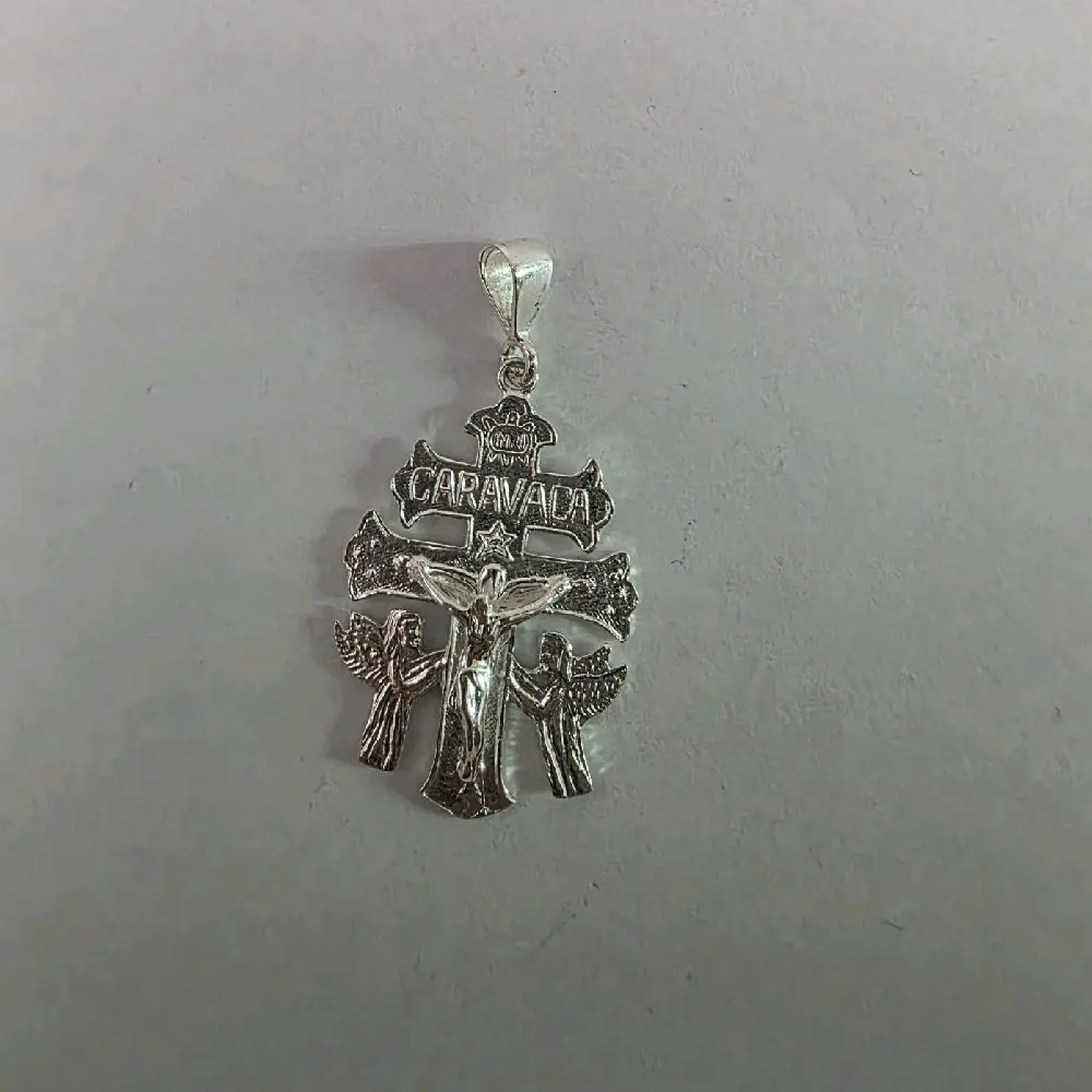 La Cross Pendant with Angel Design Silver Tone Religious Jewelry for Women