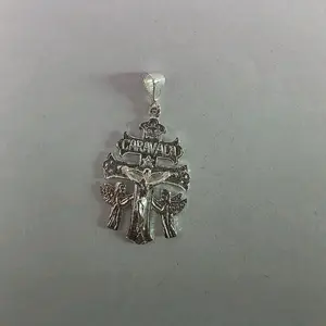 La Cross Pendant with Angel Design Silver Tone Religious Jewelry for Women
