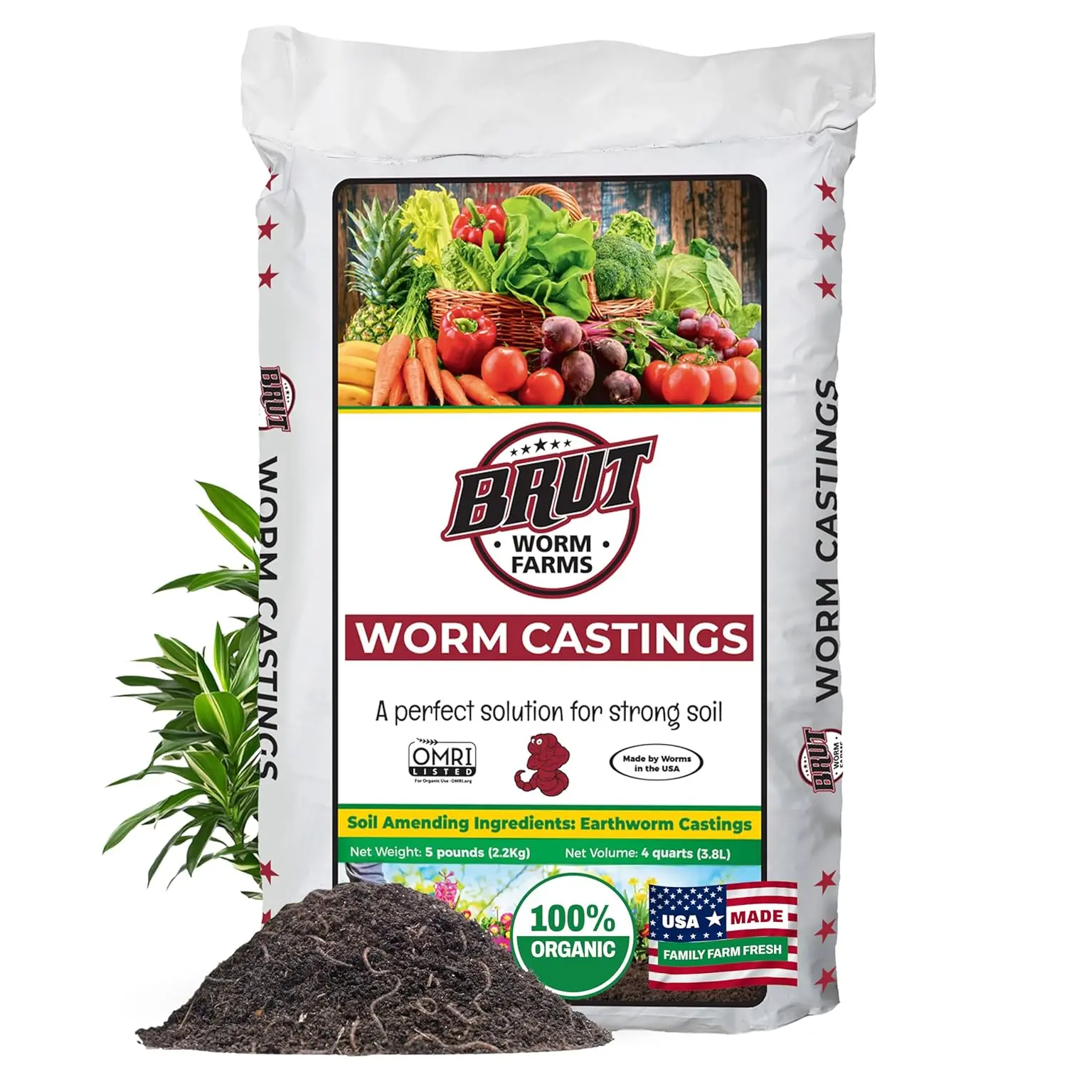 Organic Worm Castings for Plants 5 LB – Natural Nutrients, Fertility Builder, Plant Food for Potting Soil and Garden Soil – Indoor and Outdoor Use