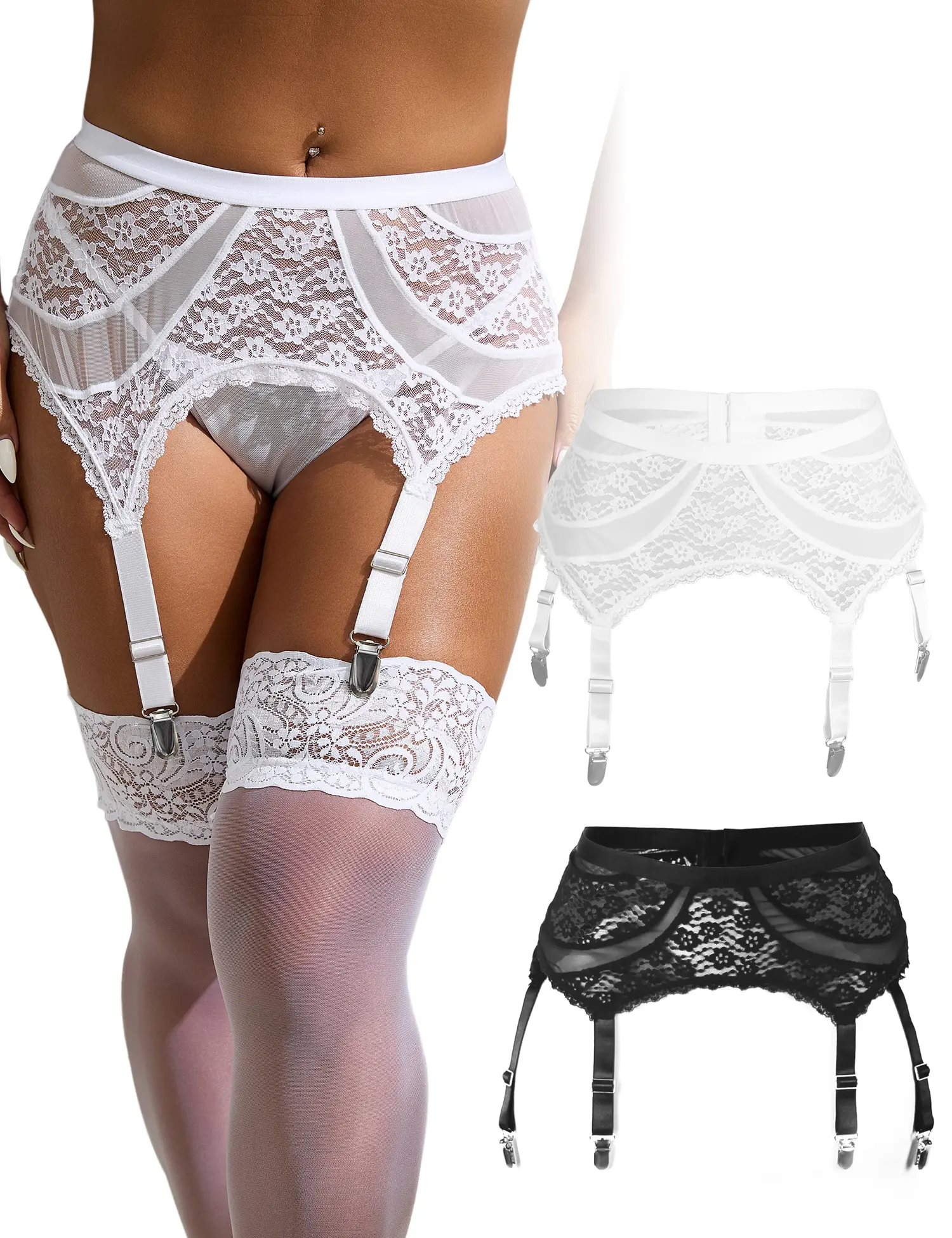 OHYEAH Women's Elastic Mid Waist Lingerie Garter Belt, 4-Adjustable-Strap Easy Clip-On, Contrast Lace Patchwork Design for Thigh High Stockings, XS-4XL Set - TikTok Shop OHYEAH Women's Elastic Mid Waist Lingerie Garter Belt, 4-Adjustable-Strap Easy Clip-On, Contrast Lace Patchwork Design for Thigh High Stockings, XS-4XL Set - TikTok Shop
