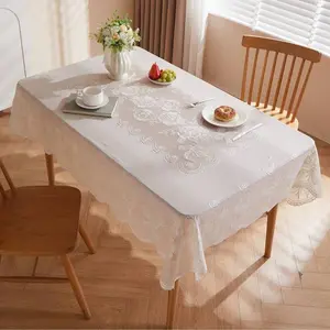 Elegant Lace Tablecloth, 100% Polyester Rectangular Table Cover with Floral Pattern, French Romantic Vintage Style Decorative Table Cloth, Washable Dining Table & Coffee Table Protector for Home Decor