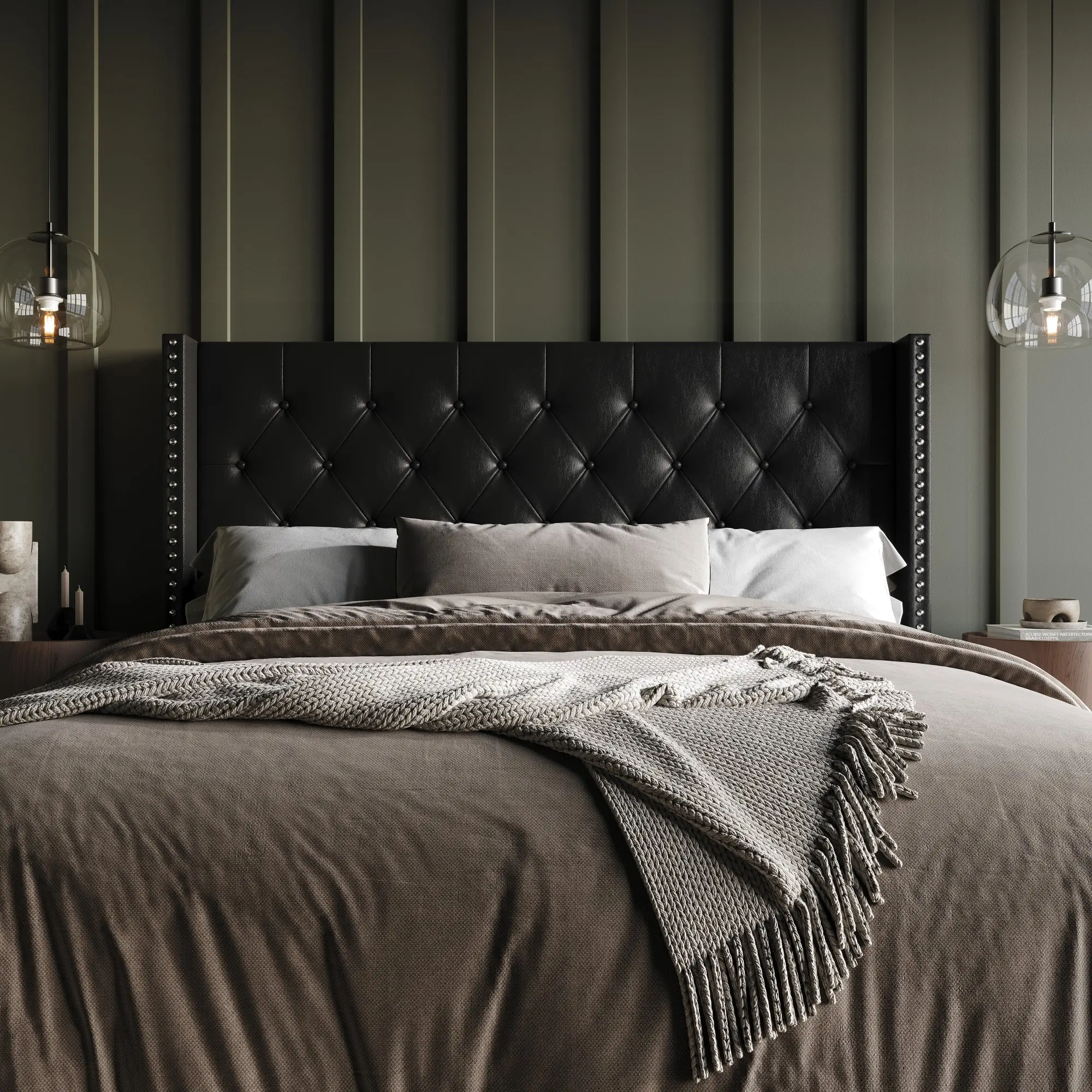 Favorer Sonoma Tufted Faux Leather Upholstered Wingback Headboard, Ideal for Reading Lounging or Unwinding