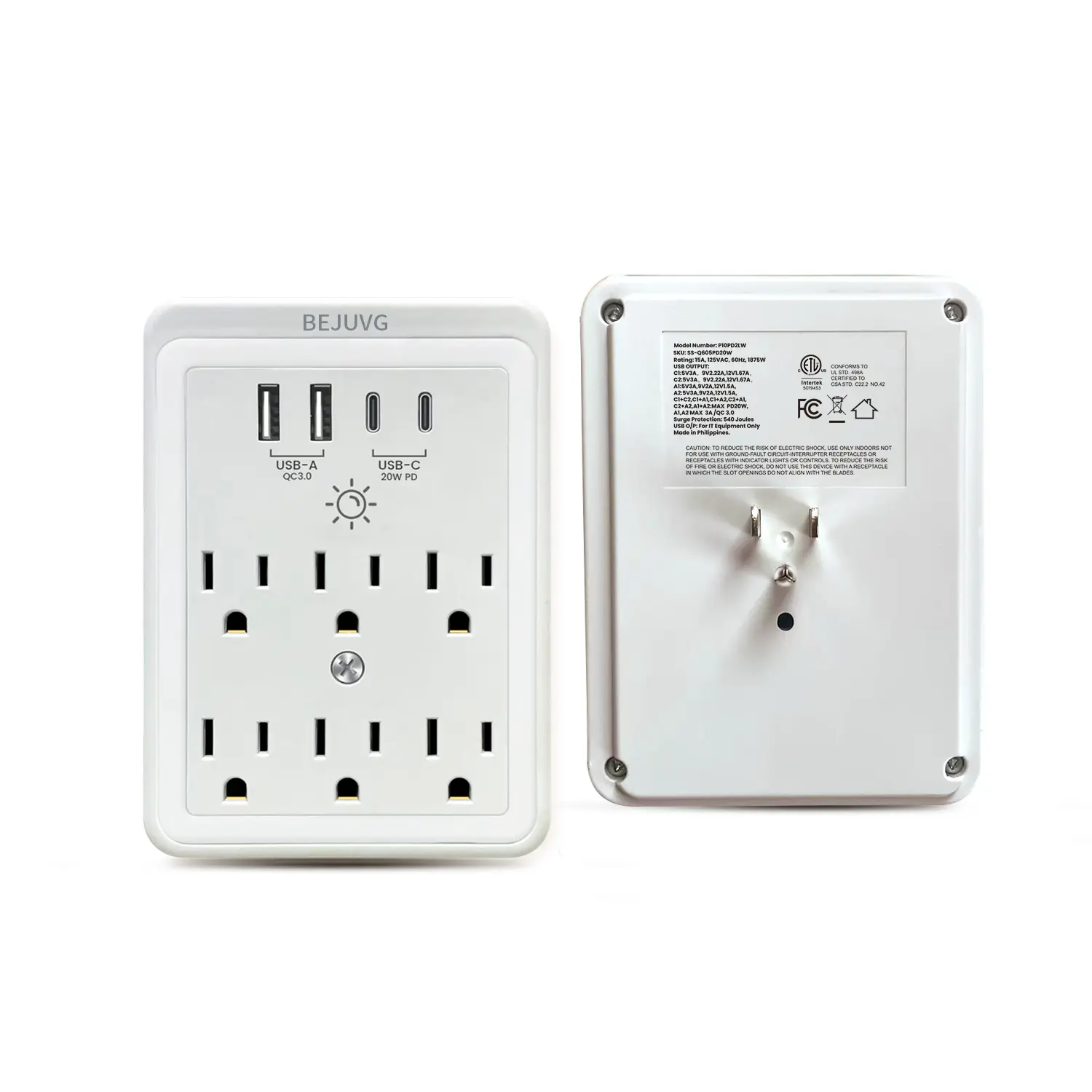 eletric  outlet 11-1 Multi-plug Socket Surge Protector BEJUVG 6-port Extender with 4 USB Ports 2 USB-C Fast Ports Night Light ETL Certified Adapter Spacing Socket desktop usb  hub Multi-Outlet Power Strip with USB Ports adjustable interruptores  y  enchuf