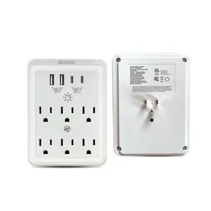 eletric  outlet 11-1 Multi-plug Socket Surge Protector BEJUVG 6-port Extender with 4 USB Ports 2 USB-C Fast Ports Night Light ETL Certified Adapter Spacing Socket desktop usb  hub Multi-Outlet Power Strip with USB Ports adjustable interruptores  y  enchuf