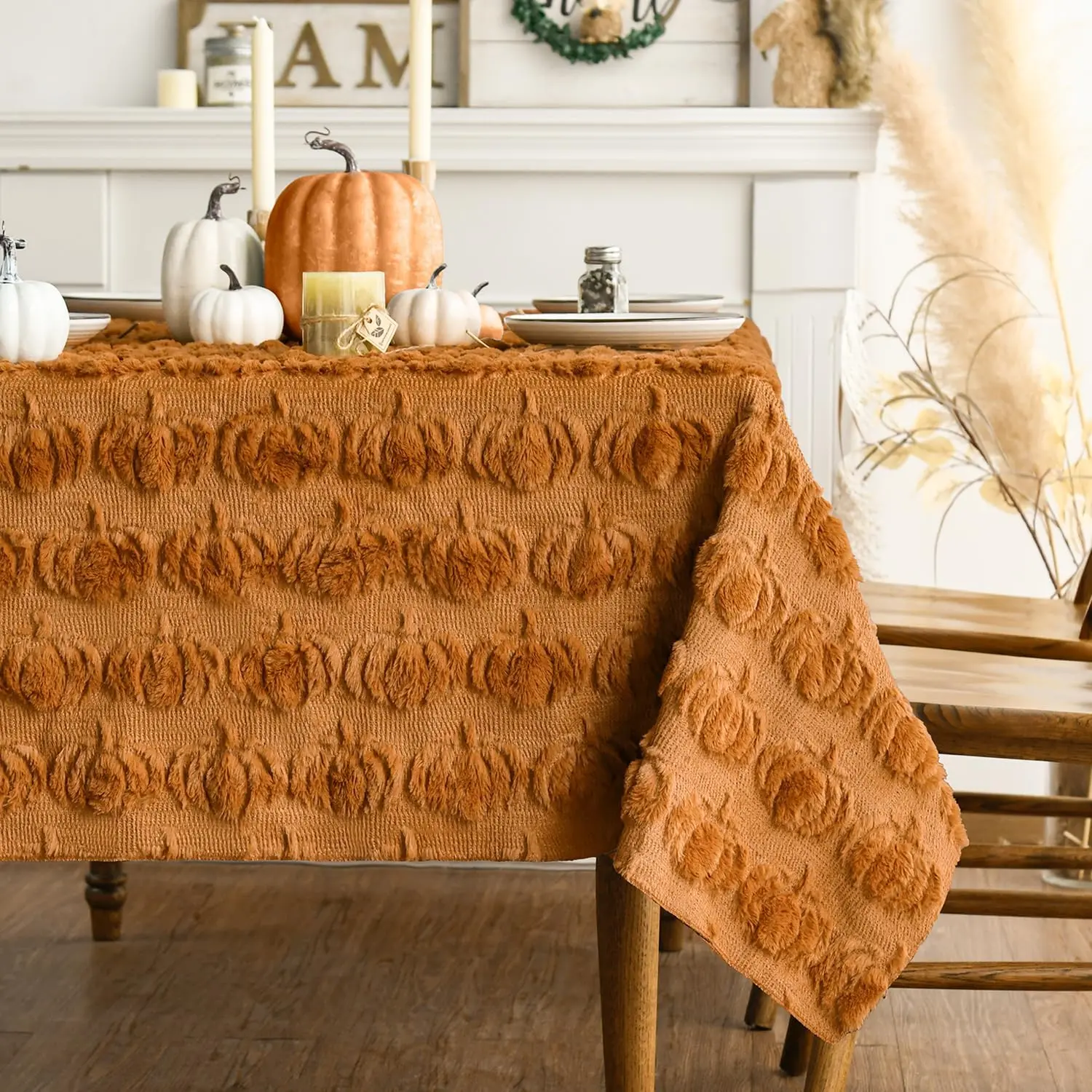 Fall Tablecloth 60x84 Inch Rectangular, Caramel Soft Plush Faux  Pumpkin Table Cover, Thanksgiving Autumn Harvest Dining Table Decoration for  Party Dinner