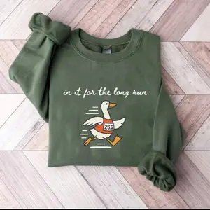 Funny Running Goose Sweatshirt, Marathon Duck Shirt, 'In It For The Long Run' Crewneck, Runner Gift, Marathon Finisher Sweater, Runner's Life Apparel, Funny Running Shirt, Unisex Adult Top, Athlete Gift Idea, Sports Meme Tee