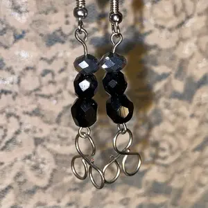 Black Blue and Silver Beaded Earrings with Dangling Loops on Hypoallergenic Hooks for Sensitive Ears