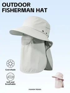 Unisex Outdoor Sun Hat, Waterproof Fabric, Large Brim UV Protection, Adjustable Flower Rope, Casual Style, Perfect for Leisure Activities