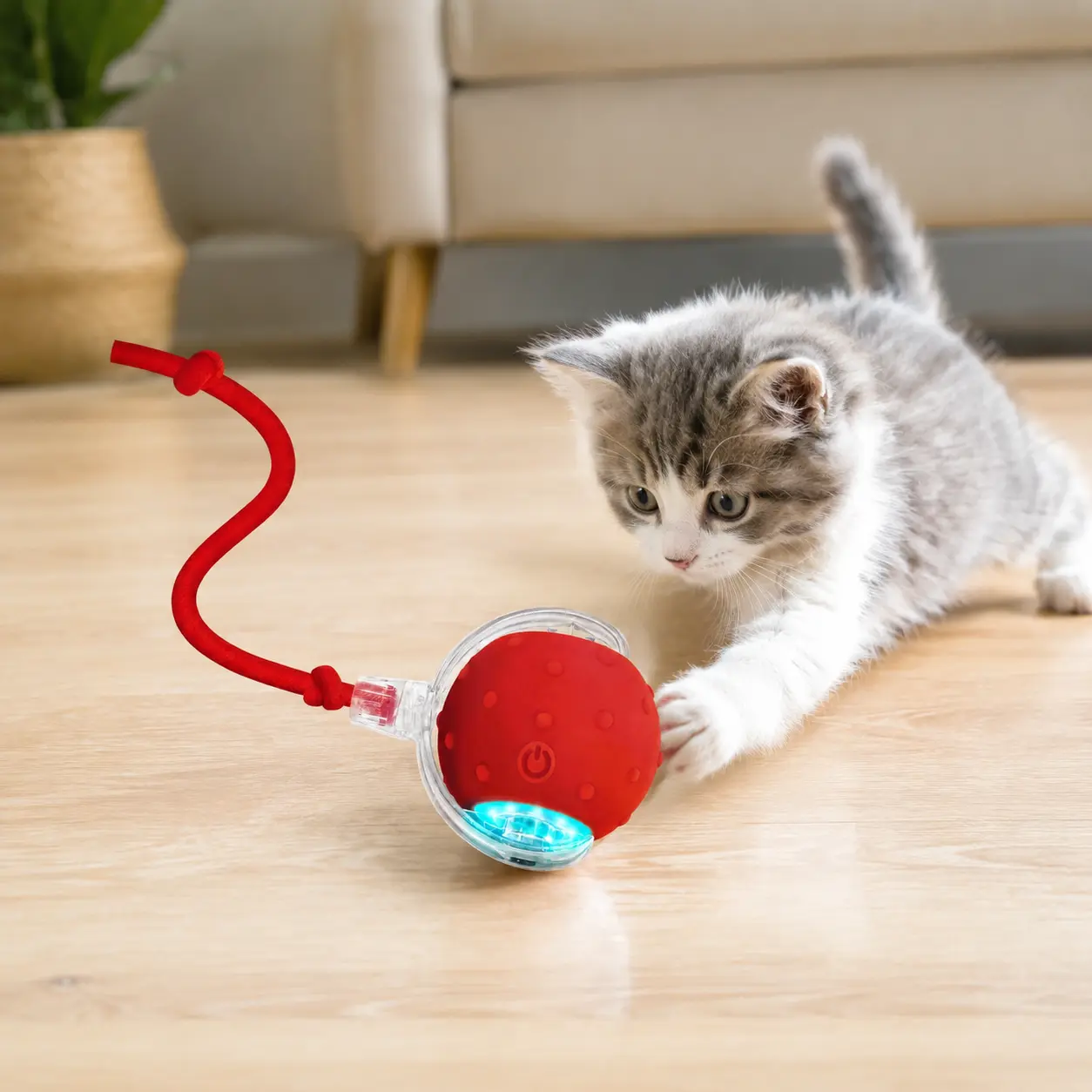 【2026 Newest】Fun Cat Dog Toy Ball, Smart Rolling Design With Textured Surface & Nylon Tail, Interactive Toy For Indoor Cats