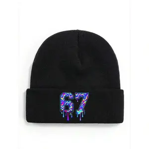 S&T Unisex Beanie For Men And Women Knit Hat Funny 67 Ice Cream Meme Print Winter Soft Warm Hat Beanies Cap