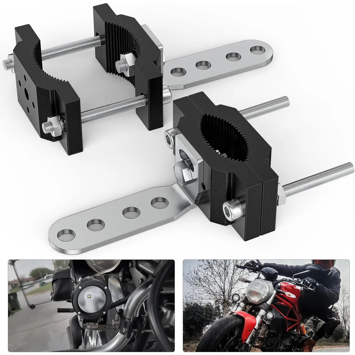 Nilight Aluminum Alloy Anti-Slipping Motorcycle Light Bar Tube Clamp Brackets, 0.7-2in Round Tube Mounts with M8 Screw Hole, for Off-Road Lighting LED Light Pods, ATV/UTV Front Fork