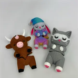 3D Printed Tired Animal Statue  - Desk Buddy Collectible Home Decor Cat Highland Cow Bunny Statue for Home